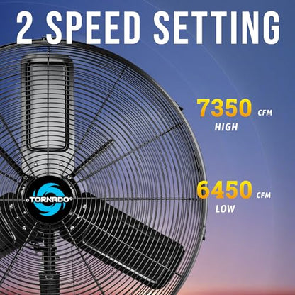 Tornado 24 Inch High-Velocity Oscillating Wall Mount Fan – IPX4 Water-Resistant, Industrial-Grade TEAO Motor, 2-Speed, 7350 CFM, cETL Certified for Outdoor Use - size: 24 inch, style: Industrial