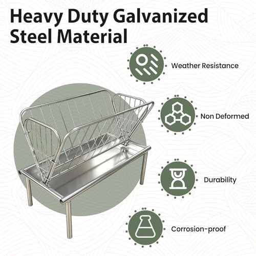 47" x 22.5" x 38" Heavy Duty Galvanized Steel Livestock Feeders, 30 Gallon Hay Feeder, 6" Wide Feed Pan, All-Weather Outdoor Hay Feeders, Not Easy to Deform, Easy to Install for Farm Livestock