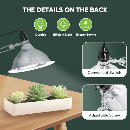 HealSmart 8.5" Clamp Light Socket, 150-Watt Maximum with 6 Feet 18/2 SPT-2 Cord, Aluminum Reflector E26 (no Bulb Included), for Reptiles and Plants Growing, 2-Pack - size: 8.5 Inch (150 Watts), style: 2-Pack