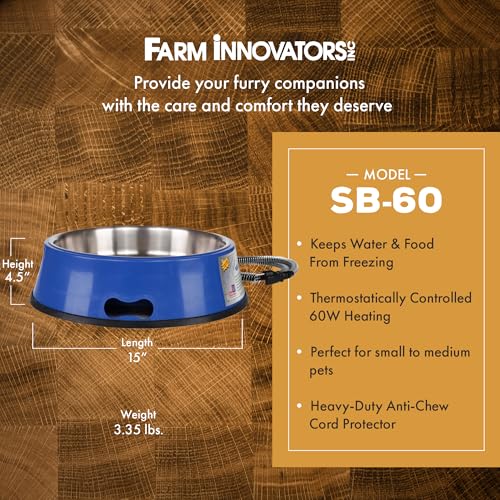 Farm Innovators Heated Pet Water Bowl, 60W Heated Water Dish - 5.5 Quart Stainless Steel Watering Station with Anti-Chew Cord Protector for Dogs & Cats