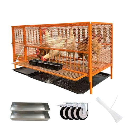 Chicken Cage Metal Poultry Breeding Coop with Pull-Out Trays Feeding troughs and Wheels Chickens Coop Run Enclosure Pen for Yard Farm Small Animals Duck Rabbit He(Color:Orange - 39.3" x 23.6" x 28.7") - color: Orange - 39.3" x 23.6" x 28.7"