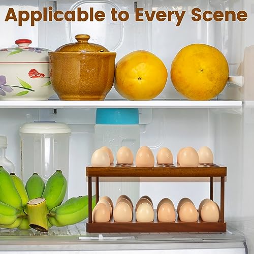 Wooden Double Layer Egg Holder - Farmhouse Kitchen Acacia Egg Tray Organizer - 2 Tier Fresh Egg Storage Rack Basket for Countertop, 36 Capacity - style: 2 tier acacia wood egg tray