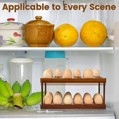 Wooden Double Layer Egg Holder - Farmhouse Kitchen Acacia Egg Tray Organizer - 2 Tier Fresh Egg Storage Rack Basket for Countertop, 36 Capacity - style: 2 tier acacia wood egg tray