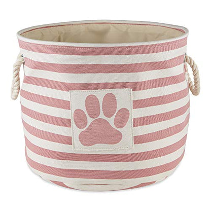 Bone Dry Pet Storage Collection Striped Paw Patch Bin, Rose, Small Round - color: Rose, size: Small Round