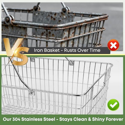 Wire Harvest Basket, Kitchen Organizers and Storage with Foldable Handle - 15.0"x9.8"x6.9" Portable Stainless Steel Picnic Baskets for Gathering Vegetables,Fruits,Kitchen,Garden,Picnic&Shopping (1, L) - size: Large