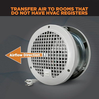 Suncourt ThruWall Room-to-Room Transfer Fan — Quiet Through Wall Vent Fan Improves Air Circulation Between Rooms 200-440 Sq. Ft. | 10’ Power Cord, 2-Speed (TW108) - size: Up to 192 CFM-Corded