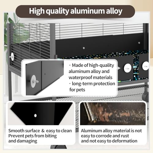 YKD Aluminum Alloy Scatter Guard for Ferret Nation & Critter Nation Cages | Urine Guard Easy Install Poop Guard to Contain Mess, Keep Floor Clean for Chinchillas, Rats (Black, Single Layer Set)