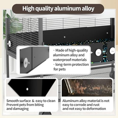YKD Aluminum Alloy Scatter Guard for Ferret Nation & Critter Nation Cages | Urine Guard Easy Install Poop Guard to Contain Mess, Keep Floor Clean for Chinchillas, Rats (Black, Single Layer Set)