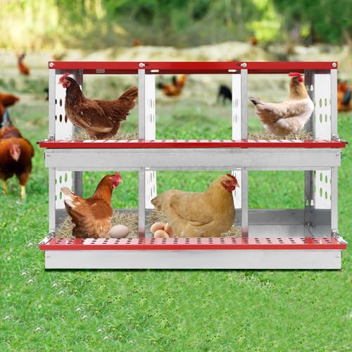 Chicken Nesting Boxes, 6 Hole Nesting Box for Chickens with Rollout Egg Collection, Galvanized Sheet Chicken Coop Laying Box for Hens