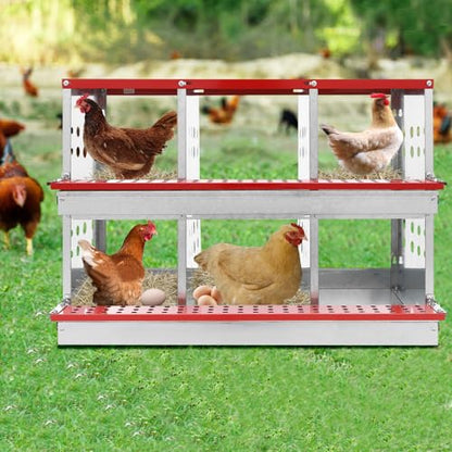 Chicken Nesting Boxes, 6 Hole Nesting Box for Chickens with Rollout Egg Collection, Galvanized Sheet Chicken Coop Laying Box for Hens