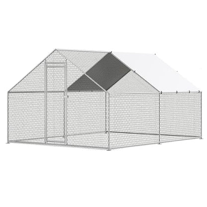 10 x 13 x 6.6 ft Large Chicken Coop, Heavy Duty Galvanized Metal Walk in Chicken Run with Roof Cover and Locking Door, Outdoor Poultry Pen for Chickens Ducks Rabbits - size: 10 x 13 x 6.6 ft