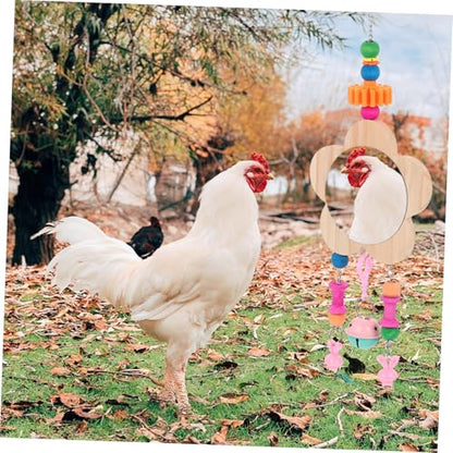 BESPORTBLE Creative Hanging Mirror Toy for Chickens Wooden Rooster Hen Toy Pendant Promote Intellectual Growth Healthy Activity for Poultry Fun