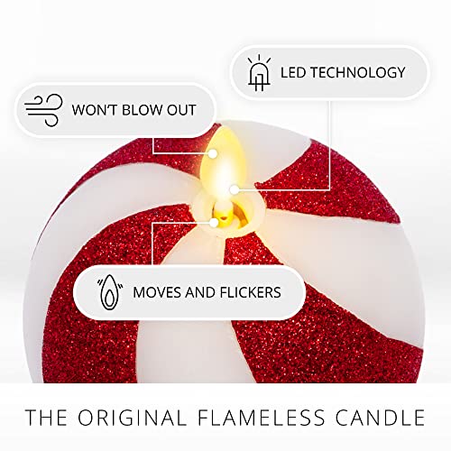 Luminara - Flameless Holiday Crystal Beads Glitter Sphere Candle - Candy Cane Red - Pack of 1-4x4.25 - Auto Timer Built-in 5-Hour Timer Indoor Use - color: Candy Cane Red
