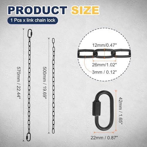 PATIKIL Gate Chain Lock, 22 in x 3mm Dia Alloy Steel Hanging Chain Lock with 2 Clasps for Stall Barn Fence Gate Hammock Swing Punching Sandbag Yoga Gym, Black