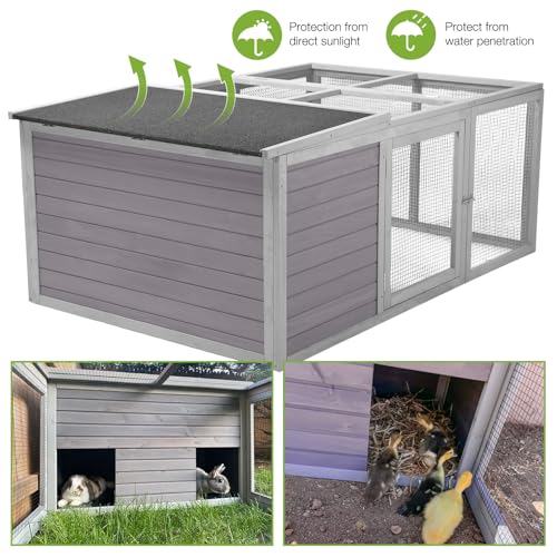 Chicken Coop Rabbit Hutch with Run for Ducks and Guinea Pigs,Wooden Outdoor Bunny Cage with PVC Layer