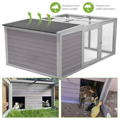 Chicken Coop Rabbit Hutch with Run for Ducks and Guinea Pigs,Wooden Outdoor Bunny Cage with PVC Layer