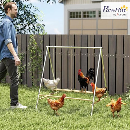 PawHut Chicken Perch for Coop, Chicken Roosting Bars with 2 Adjustable Swings, Coop Accessories for Farm, Backyard, Silver