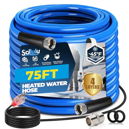 75FT Heated Water Hose for RV, Freeze Protection to -45°F, Lead-Free & BPA-Free, Safe Hose for Campers, Gardening, Livestock, Home Use - size: 75ft