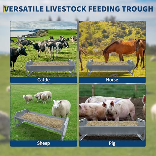 Garvee Livestock Feeder, 45.13" Hay Feeder for 10 Sheep Once, Heavy Duty 22 Gallon Capacity Livestock Feeding Trough for Horse, Goat, Sheep, Cattle, Cow, Alpaca - color: Silver