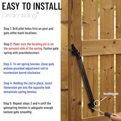 14" Gate Spring Self Closing Heavy Duty Outdoor Door Spring Automatic Fence Gate Closure Hardware Spring Loaded Gate Latch with Adjustable Tool for Wooden and Vinyl Fence, Black (2 Pack) - size: 14 Inch