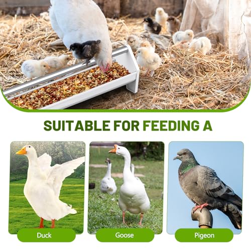 Reallnaive 2 Sets 47 Inch Chicken Feeder Trough, Heavy Duty Plastic Stainless Steel Round Bottom Pigeon Feeder Trough Rotating Round Tub for a Variety of Poultry for Chickens, Ducks, Geese, Goats