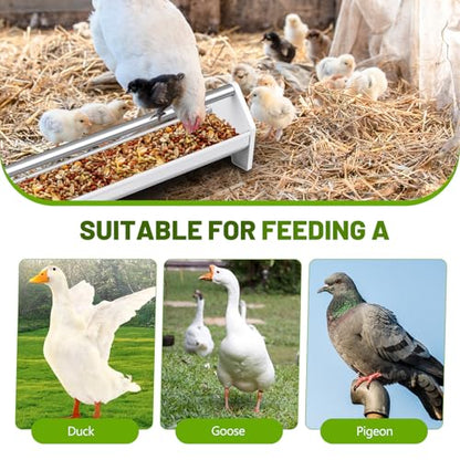 Reallnaive 2 Sets 47 Inch Chicken Feeder Trough, Heavy Duty Plastic Stainless Steel Round Bottom Pigeon Feeder Trough Rotating Round Tub for a Variety of Poultry for Chickens, Ducks, Geese, Goats