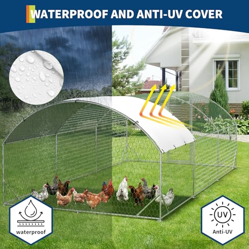 Chicken Coop 9.8x19.7x6.6ft, Walk-in Large Metal Chicken Run with Cover, Chickens Poultry Cage with Double Door, Walk in Chicken Poultry Pen for Outdoor Farm Yard - size: 9.8'L x 19.7'W x 6.6'H