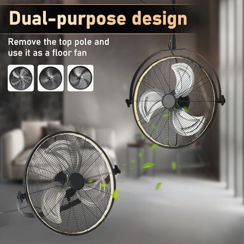 AHAWILL 22.8" Outdoor Hanging Ceiling Fan with Light - 360 Rotatable Fixed Angle,Plug-in,3CCT Dimmable,6 Speeds,Timer & Reversible,2-in-1 Hanging/Standing,Ideal for Gazebos,Patios,Tool Room,Garage. - size: 23inch-with light