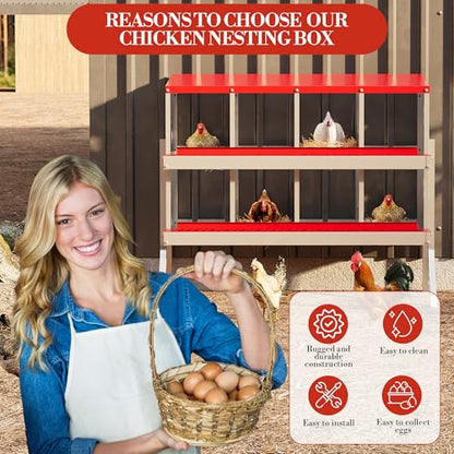 Chicken Nesting Box, 8-Hole Nesting Boxes with Bracket Legs, Removable Tray, Ventilation Holes, Easy Egg Collection & Cleaning, Laying Boxes for Hens, Red - color: Red, size: 8 Holes with Legs