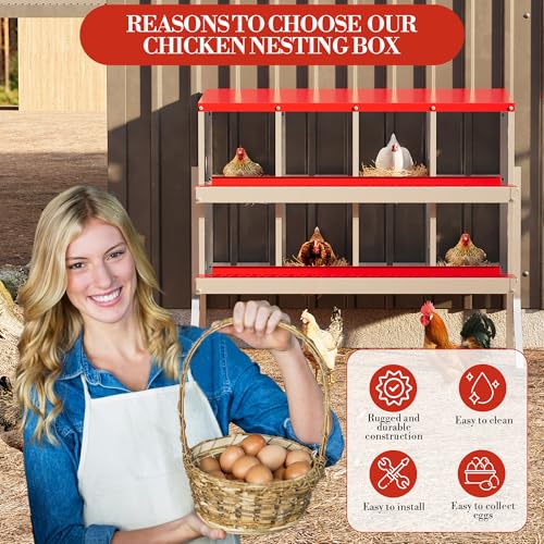 Chicken Nesting Box,8 Compartments Galvanized Steel Metal Chicken Laying Box with Roll Out Egg Collection,Wall Mount Chicken Nesting Boxes,Easy Egg Collection, Hen Roosting Boxes - color: Red, size: 8 Holes with Legs