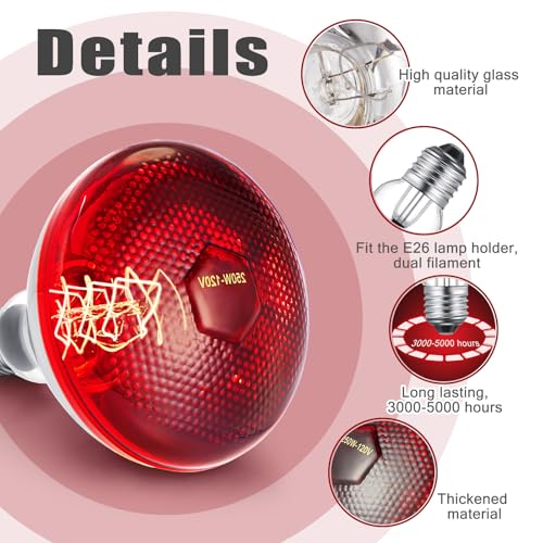 VIHOSE 8 Pack Infrared Heat Lamp for Chickens 150 Watt 120v Thickened Red Heat Lamp Bulbs for Food Service, Reptile, Pet, Bathroom, Light Therapy Use E26 Base - style: 150 Watt