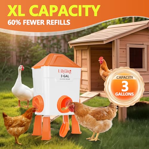 Lilyang Automatic Chicken Waterer & Feeder 3 Gallon, Auto-Refill Chicken Waterer with Float Valve, Anti-Spill Feeder & Leak-Proof Cups, End Daily Refilling & Mess, Standing or Hanging Use - color: Bright Orange