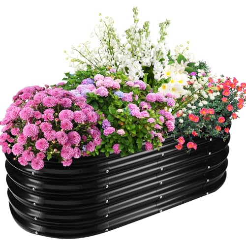 TBMLC 17" Tall Elevated Oval Metal Raised Garden Bed - 4ft x 2ft in Size and 0.8MM Thick Durable Planter Bed/Box for Vegetables Flowers Succulent at Patio/Garden Outdoor (Black, 4X2X1.4 FT) - color: Black, size: 4X2X1.4 FT