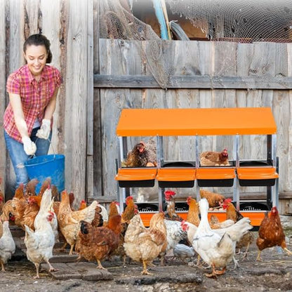 Chicken Nesting Box, 8 Hole 2 Layer Hen Nest Boxes with Legs, Roll-Away Egg Collection System with Ventilation Holes，Rustproof Plastic Tray & Keyhole Mounting, Chicken Laying Box - color: Orange, size: 8 holes with legs