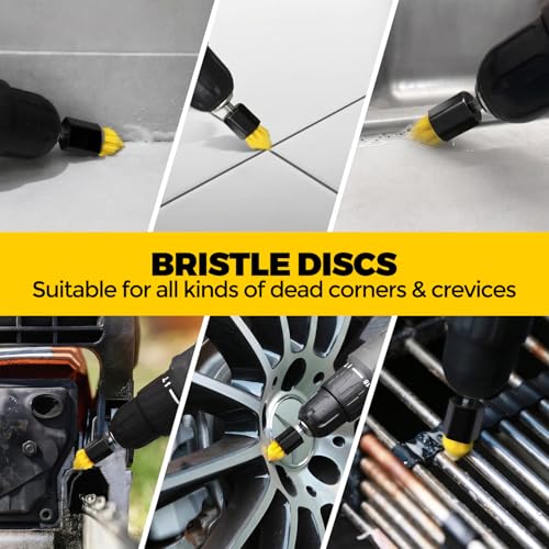 Holikme 30 Piece Drill Brush Set, Scrub Pads Scrubber Brush with Extend Long Handle Clean for Grout, Tiles, Bathtub, Bathroom, Kitchen, Bristle Discs,Black - color: Black