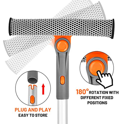 eazer Professional Window Squeegee, 2-in-1 Rotatable Squeegee for Window Cleaning Kit, Window Cleaner Tool, Window Washing Equipment Kit with Extension Pole for Shower/Windshield - 2 Head - size: 31inch