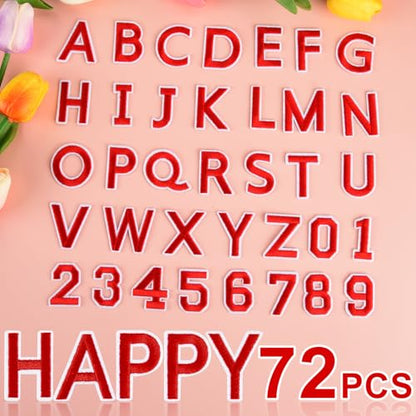 ASTARON 72 Pcs Iron on Letters and Numbers Patches, 1.5 Inch Letters A-Z Numbers 0-9 Embroidered Applique Patches Alphabet Cloth Patch for Clothes, Bags, Socks, Jeans, Hat, DIY Accessories(Red) - color: Red