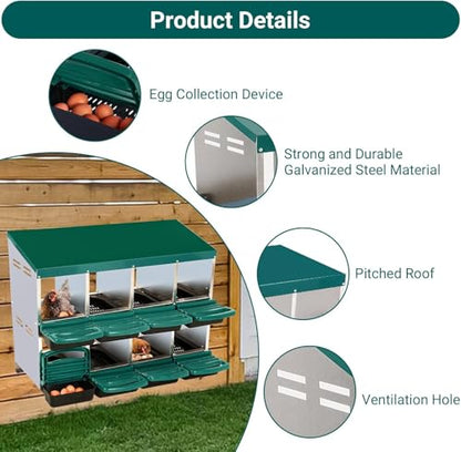 8 - Compartment Roll Away Chicken Nesting Box, Wall - Mount Laying Egg Box with Easy Egg Collection & Cleanable Pull - Out Trays, Hen Roosting Boxes for Efficient Egg Laying