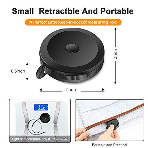 GDMINLO Soft Tape Measure Retractable Measuring for Body Fabric Sewing Tailor Cloth Knitting Craft Weight Loss Measurements Retractable Black Double Scales Rulers 1 Pack