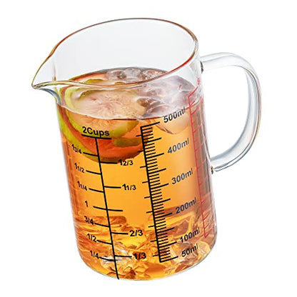 Ackers BORO3.3 Glass Measuring Cup-[Insulated handle | V-Shaped Spout]-Made of High Borosilicate Glass Measuring Cup for Kitchen or Restaurant, Easy to Read, 500 ML (16 Oz, 2 Cup) - size: 2Cup,500ml(High Borosilicate Glass)