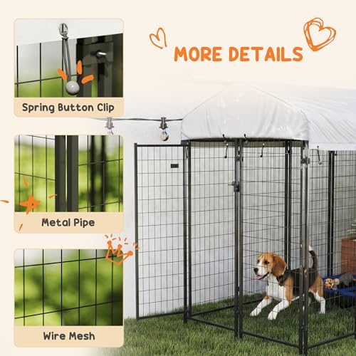 PawHut Outdoor Dog Kennel with Roof, 8' x 4' x 6' Heavy Duty Welded Wire Dog Playpen Enclosure with Escape-Proof Lock, UV-Resistant & Waterproof Cover, for Medium Dogs, Chickens, Ducks, Silver - size: 96.0"L x 48.0"W x 72.0"H, style: Single Room