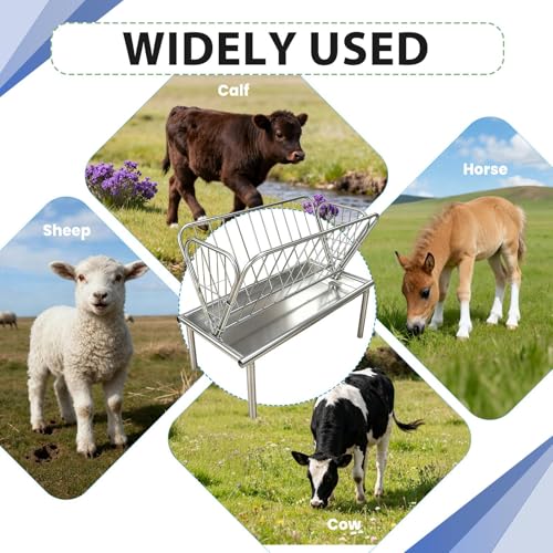 Hay Feeder, Heavy Duty Galvanized Steel, Goat Feeder, Weather Resistant, Livestock Feeder with 2-in-1 Design for Goats Sheep Horses Pasture