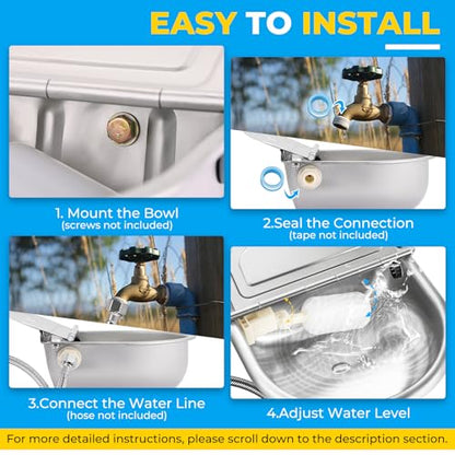 NATGAI Automatic 304 Stainless Steel Waterer Bowl, Automatic Cow Drinking Water Bowl with Float Valve Water Trough Farm Grade for Horse Cattle Goat Sheep Dog (Without Drainage Hole)