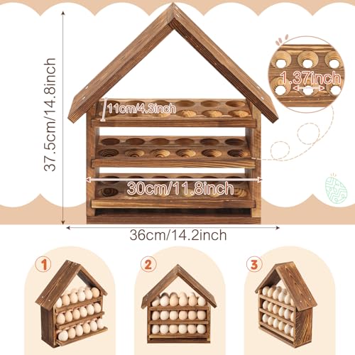 Remerry Wooden Egg Holder Countertop 3 Tier House Shape Fresh Egg Storage Pull out Eggs Racks Basket for Home Craft Room Farmhouse Kitchen Counter Organizer(36 Hole,No Door,Brown) - style: No Door