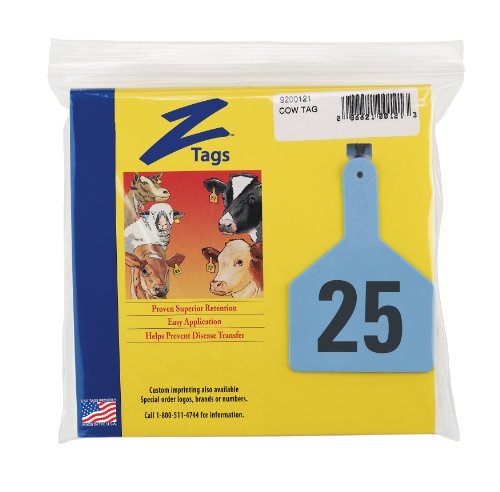 Z Tags 1-Piece Pre-Numbered Laser Print Tags for Cows, Numbers from 1 to 25, Blue