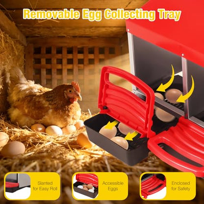 Aivituvin Chicken Nesting Box, 3 Compartments Chicken Egg Laying Box, Metal Nesting Boxes with Swing Perch for Chickens, Roll Away Egg Collection for Chicken Coop (Red) - color: Red