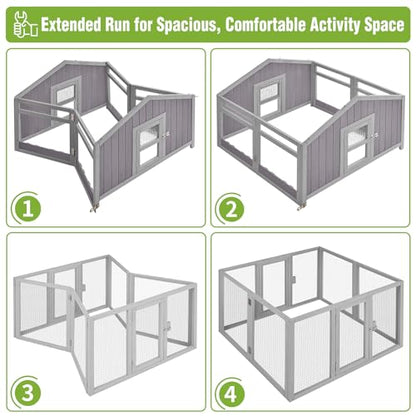 GUTINNEEN Large Foldable Chicken Coop Wooden with Nesting Boxes, Two-Tier Chicken House with Run, PVC-Covered Nest Box, Easy Clean Tray, Predator-Proof Outdoor Poultry Cage for 4–6 Chickens - size: 69.8"L x 42"W x 54.6"H