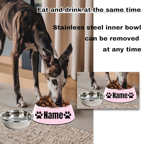 Personalized Stainless Steel Dog & Cat Food/Water Bowls – Custom Pet Name, Non-Slip, Easy Clean Feeding Dishes with Separate Plates(Pink) - color: Pink