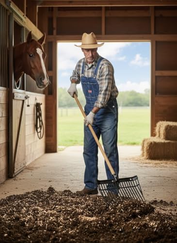 (1) Heavy-Duty Polycarbonate Manure Fork Head (.9" Hole) , Black, USA-Made, Lightweight Replacement Pitchfork Scoop for Stable Cleaning
