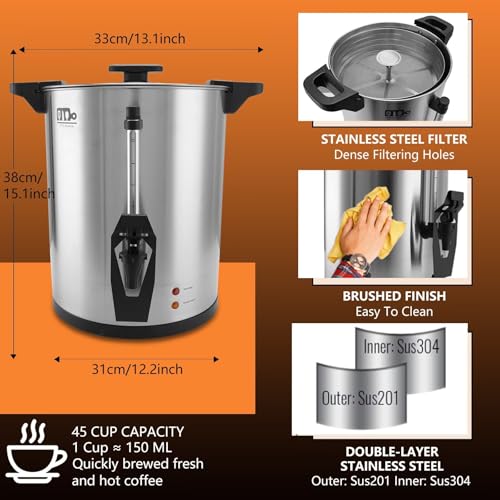 45 Cup 8L/2.11Gallon Commercial Coffee Urn, Festa Essential 950W Large Percolate Coffee Maker, Hot Beverage dispenser With Double Dripless Faucet,Quick-Brewing Hot Water Urn for Catering,Home,Events - size: 8L-45Cups